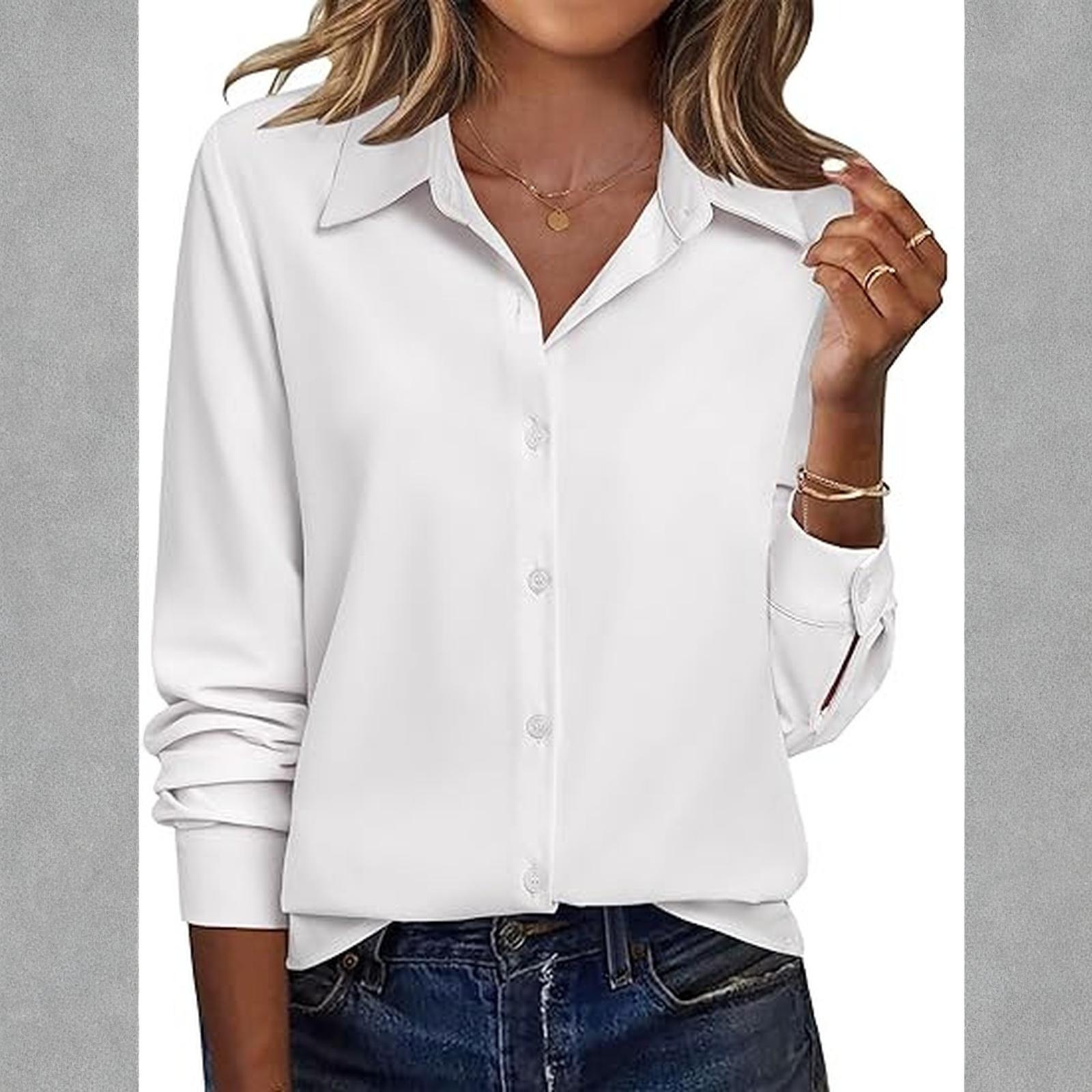 

Women s Fashionable Casual Button-down Collar Button-up Top XL білий