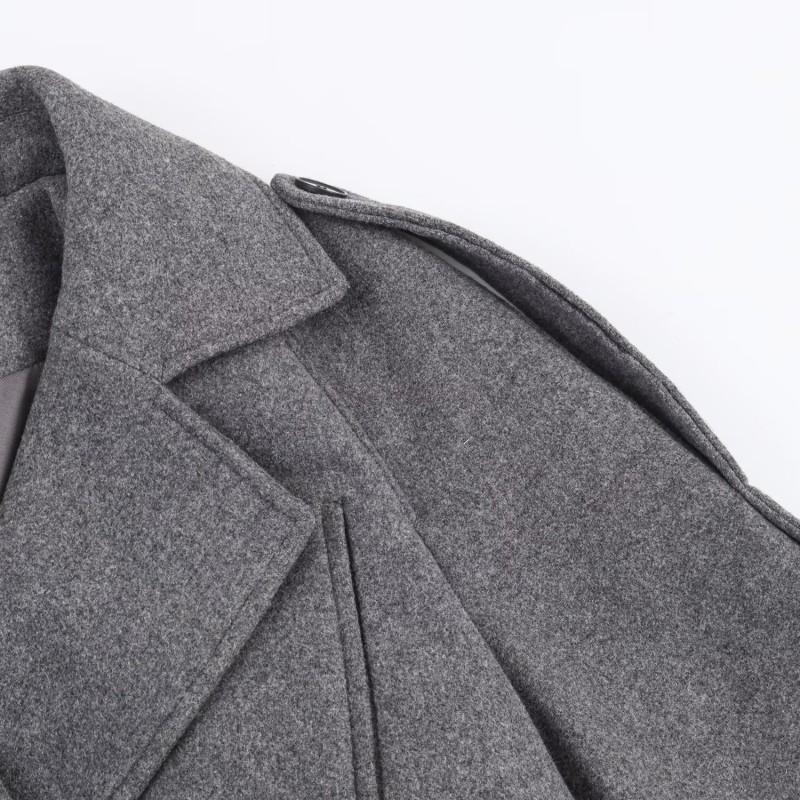 Womens Winter Streetwear Double-Breasted Wool Coat With Belt Loops Longline Trench Style