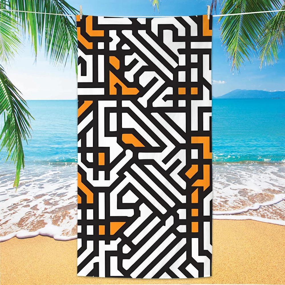 Abstract Geometric Pattern Polyester Beach Towel Bauhaus Style Quick Dry Sand Free Bath Towel for Summer Pool Travel Vacation
