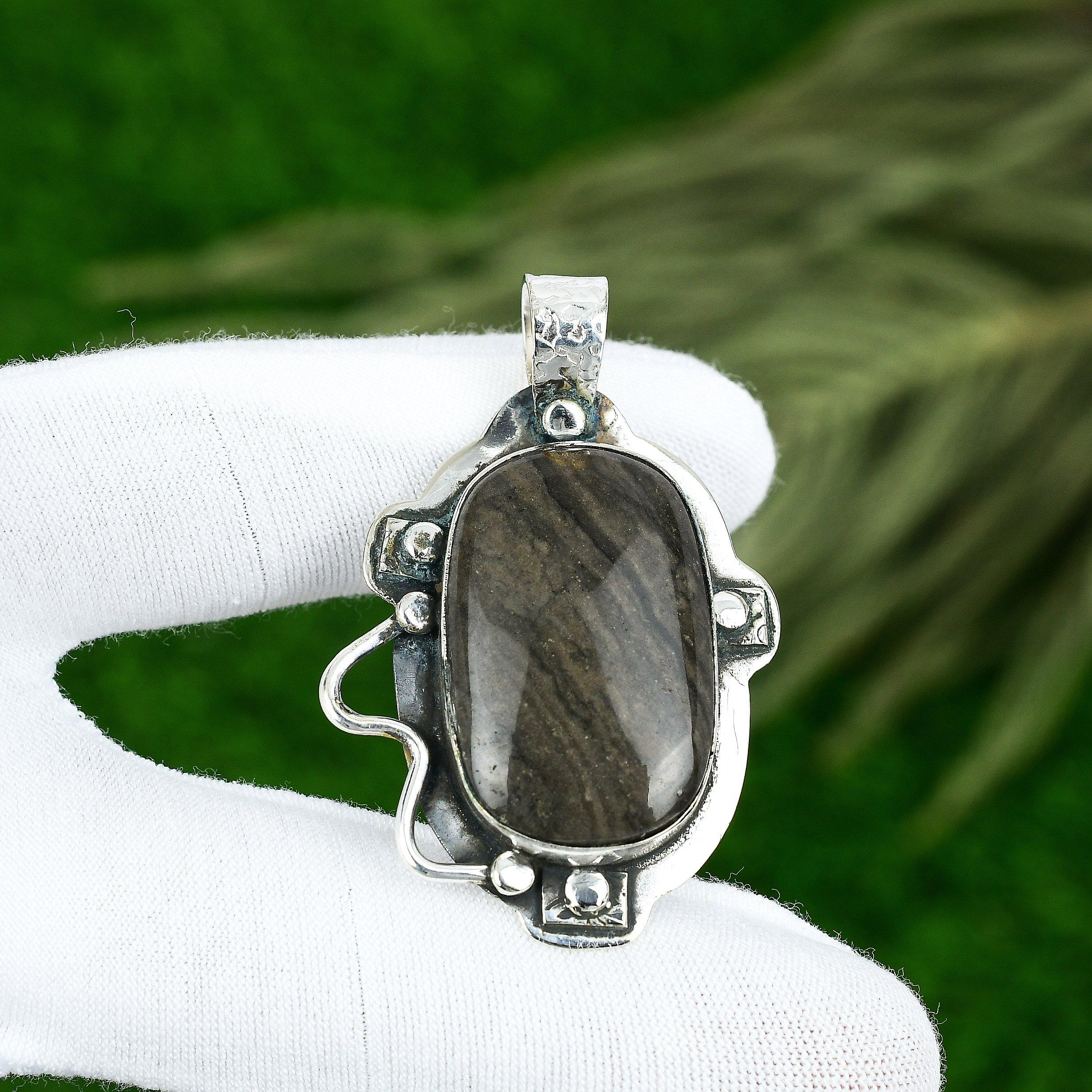 

Natural Spider Wave Jasper Gemstone Pendant 925 Sterling Silver For Girls