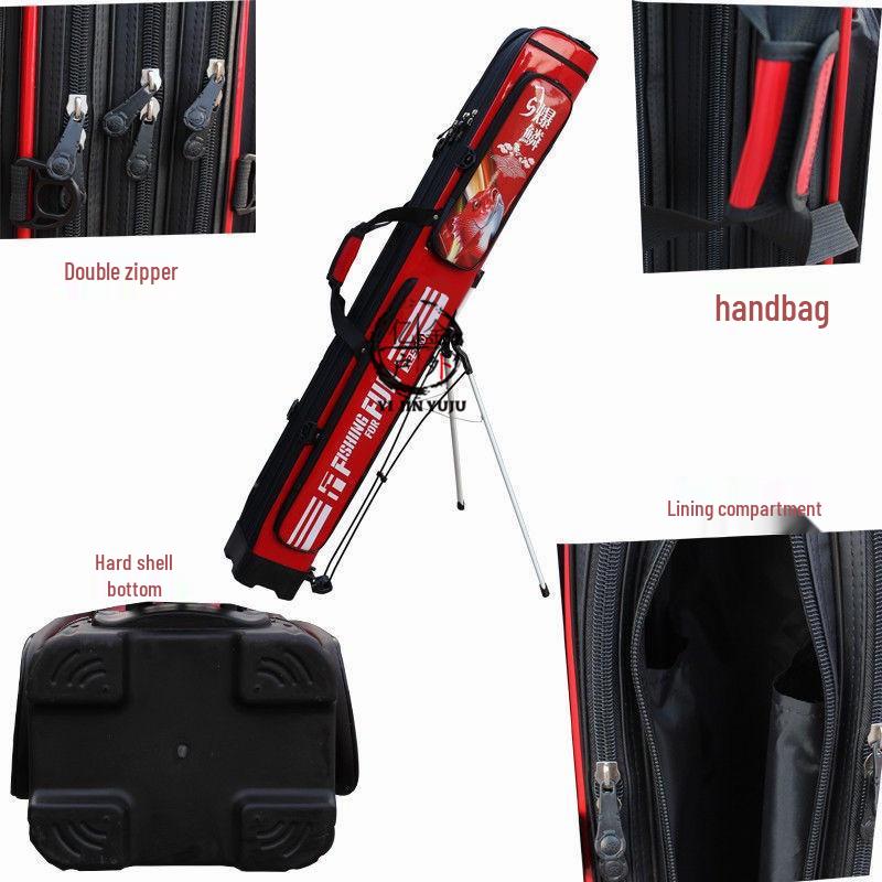 Waterproof Leather Fishing Rod Bag with Stand, Large Capacity, 2-3 Layer Hard Shell for Outdoor Use