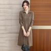 Women's Knitting Sweater Dress Turn Collar Pullover Long Sleeve A Line Dress Casual Solid Patchwork Dresses