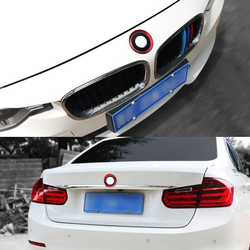 2pcs/set Chrome Aluminum Car Exterior Logo Ring Front Hood Trunk Lid Badge Circle Decoration Emblem For B+M+W 3 4 Series M3 M4 E36 E46 E90