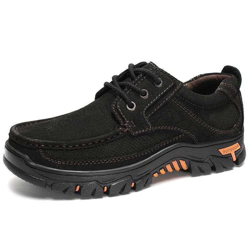 

Classic Men Genuine Leather Lace-Up Hiking Sneakers Comfy Lightweight Antiskid Walking Shoes New Outdoor Daily Wear Shoe 48 чёрный