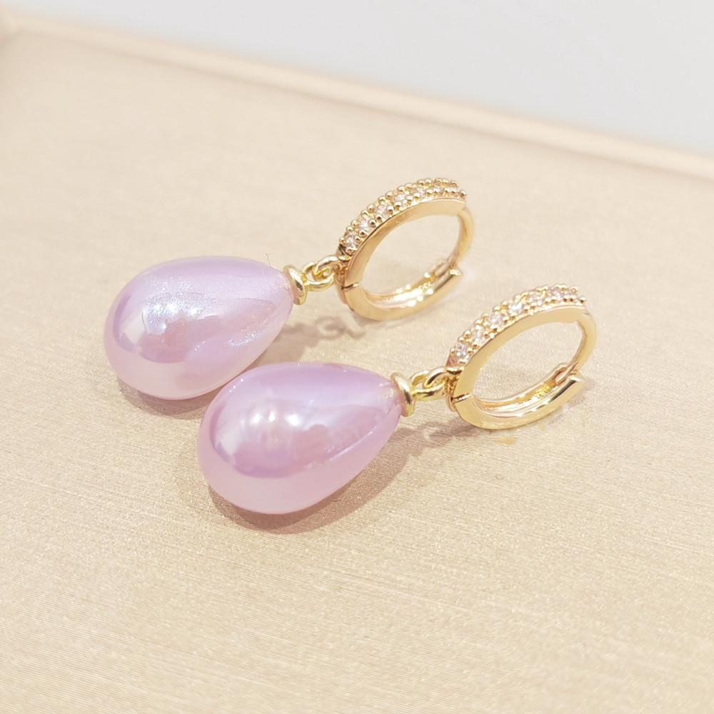 New Shiny Purple Drop Shape Imitation Pearls Dangle Earrings for Women Fashion Zircon Earring Jewelry Wedding Accessories