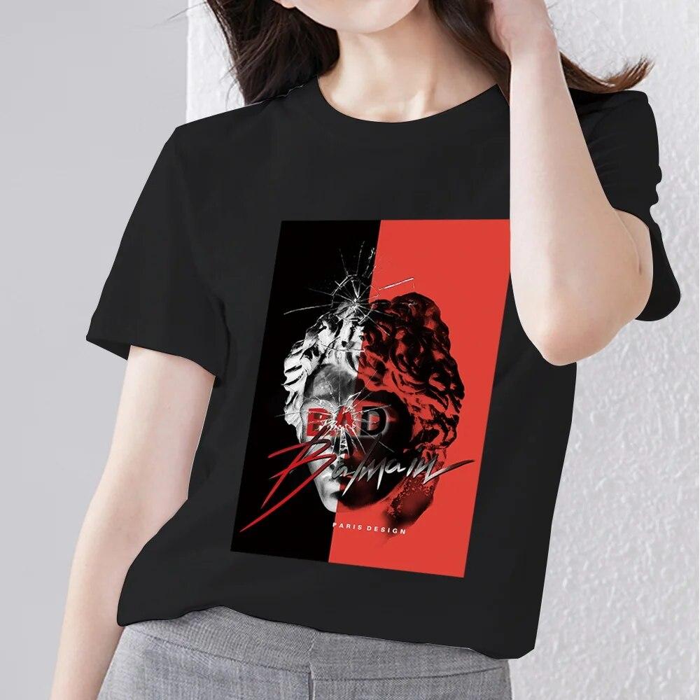 Retro Frauen Kleidung T-shirt Casual Slim Top Einfache Schwarz Pendler Kurzarm Lustige Skulptur Print Damen Mode O-ansatz Top