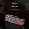 Handcrafted Men's Wide Bangle Bracelet: 'Spring Flourishing Deer Spirit' Design
