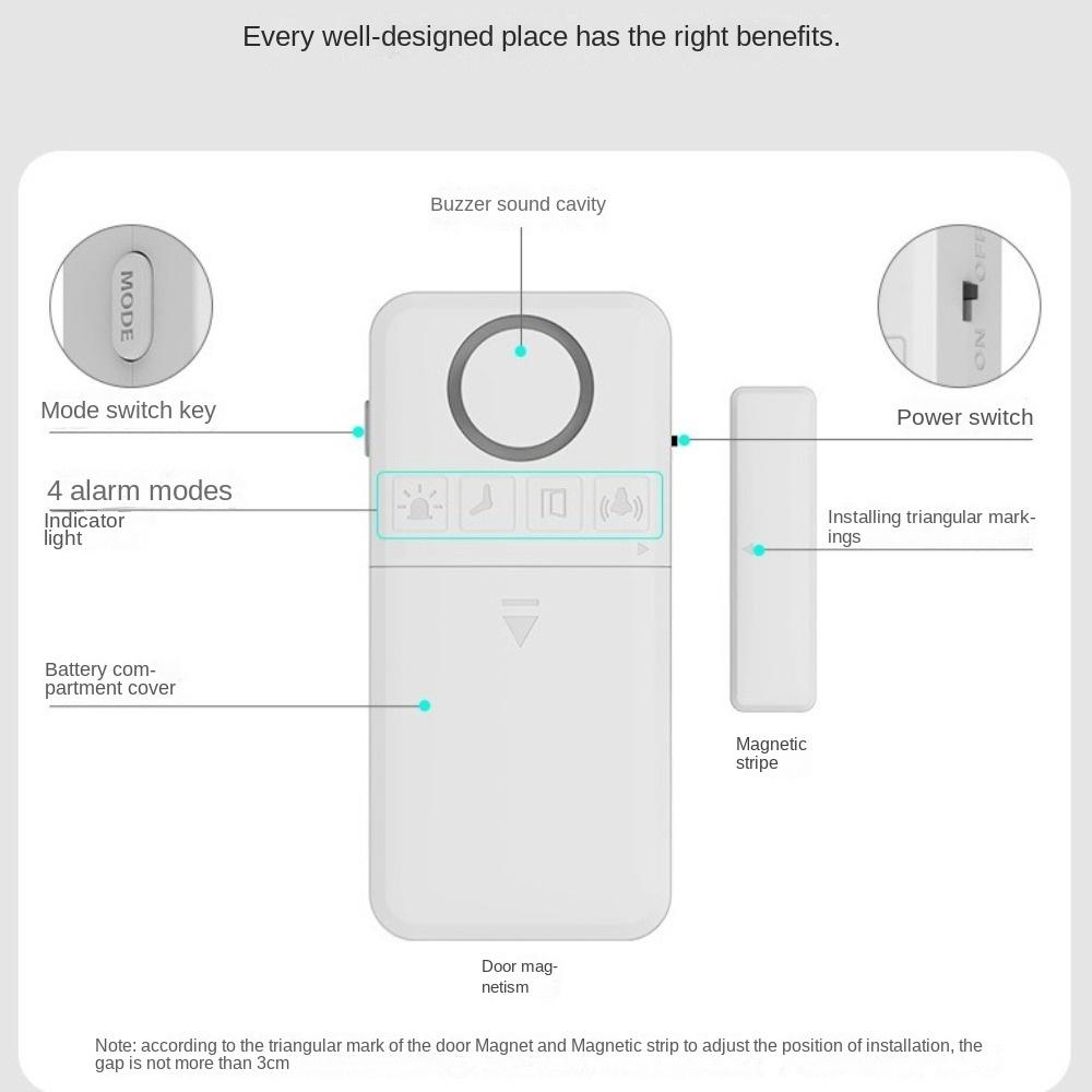Fashionable Door Window Sensor Alarm Convenient Mini Door Opening Sensor White Multipurpose Magnetic Burglar Alarm Bedroom