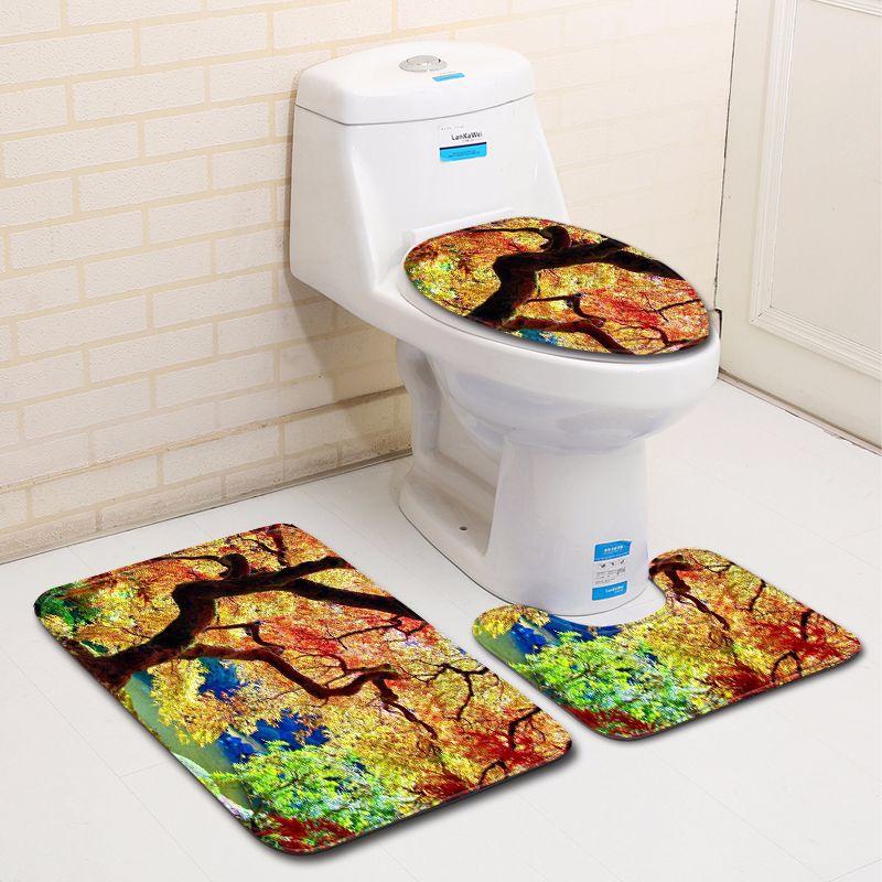 3D Landscape Bathroom Toilet Three-Piece Floor Mat Door Mat Bathroom Carpet
