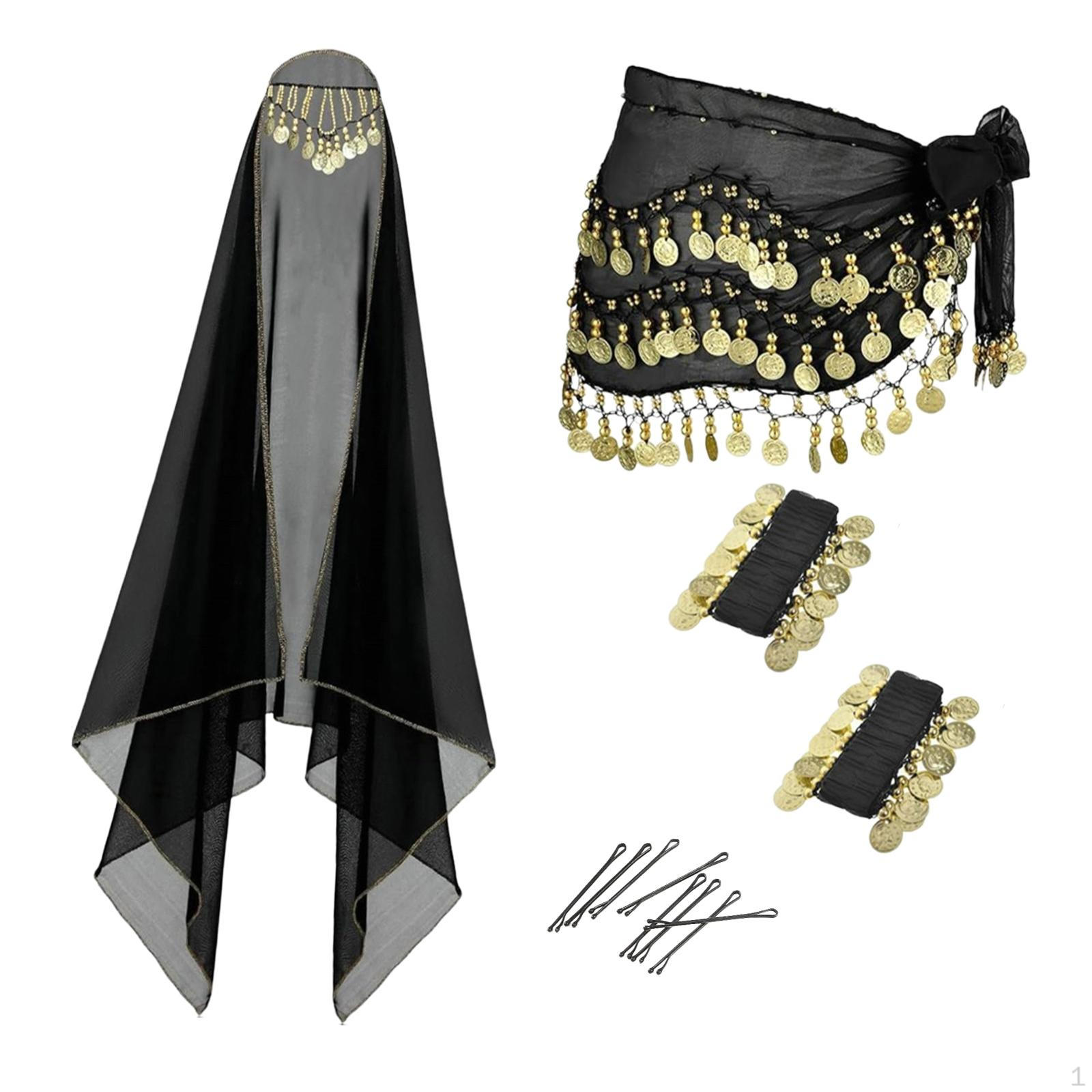 

Belly Dance Costume with Hairpins And Hip Scarf for Gatherings Weddings. чёрный