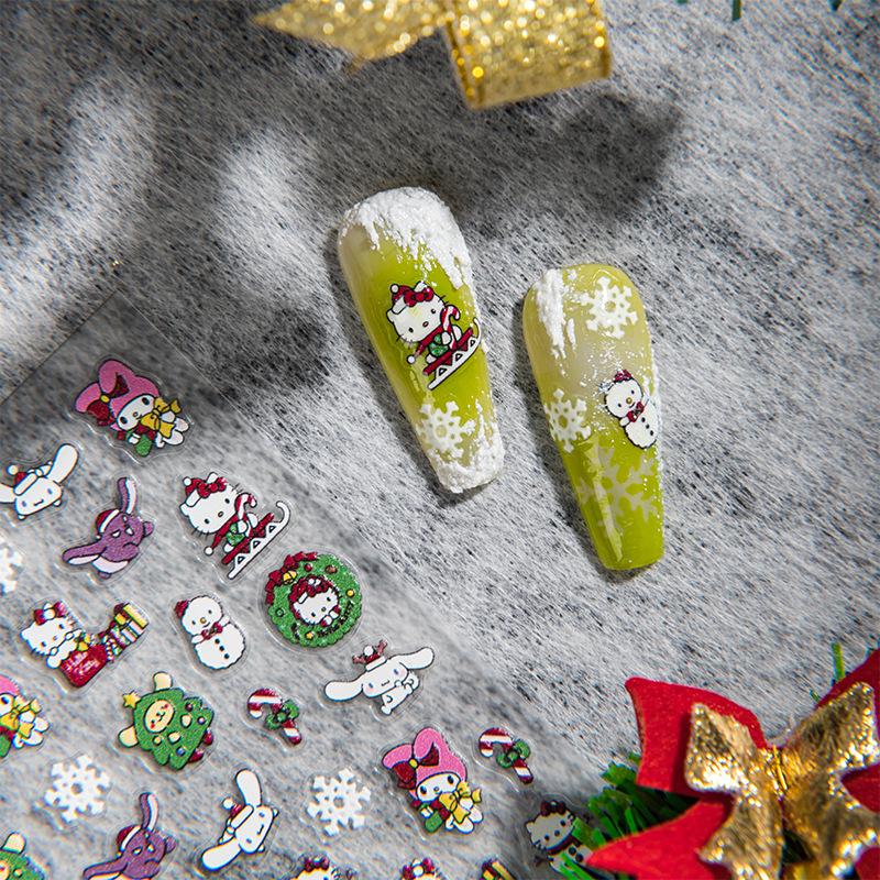 Sky Cute Sanrio Christmas Nail Art Stickers - Embossed Cartoon DIY Journal Decals