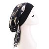 Women Satin Printed Turban Hat Stretch Wide-brimmed Nightcap Fashion Pre-tie Turban Wrap Head Cap Casual Durag Pirate Hat