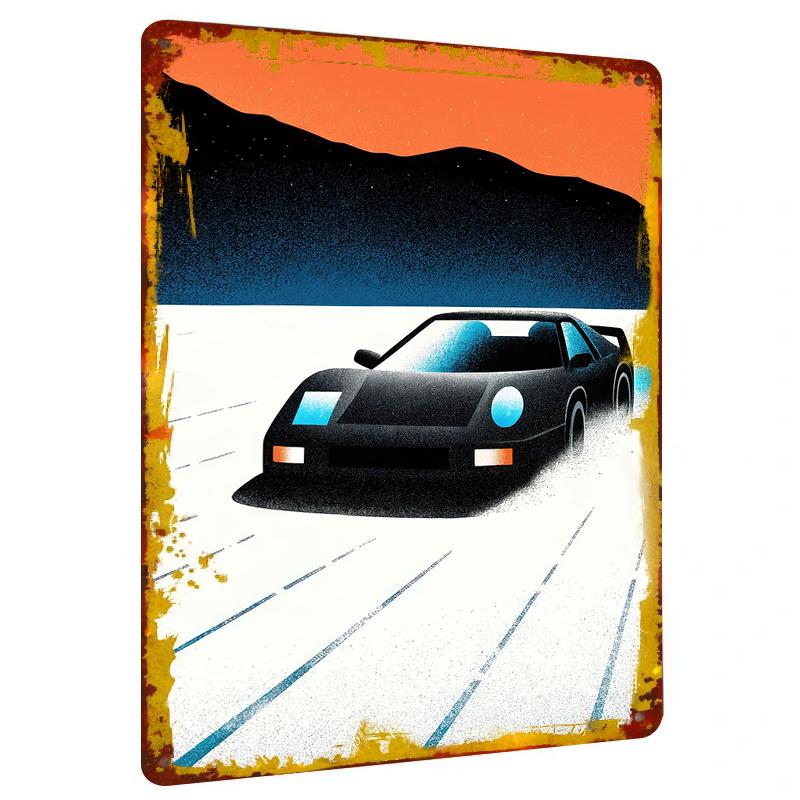 

Vintage Black Sports Car Snow Mountain Night Flight Metal Iron Painting Home Decor Wall Art Living Room Bedroom Art Hanging 20x30cm（7.8x11.8inch）