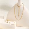 Fashion Personality, Stainless Steel Flat Snake Chain With Beads Gold Bracelet Necklace Ladies 2304