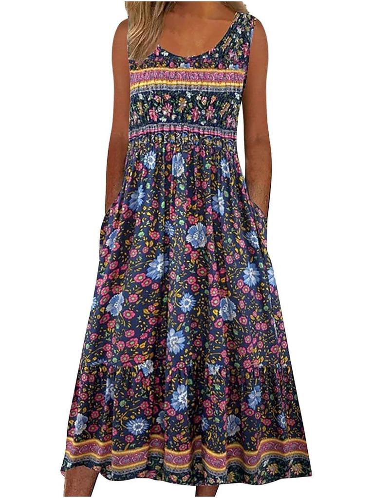 2024 Spring/Summer Sleeveless Print Pullover Women's Casual Dress