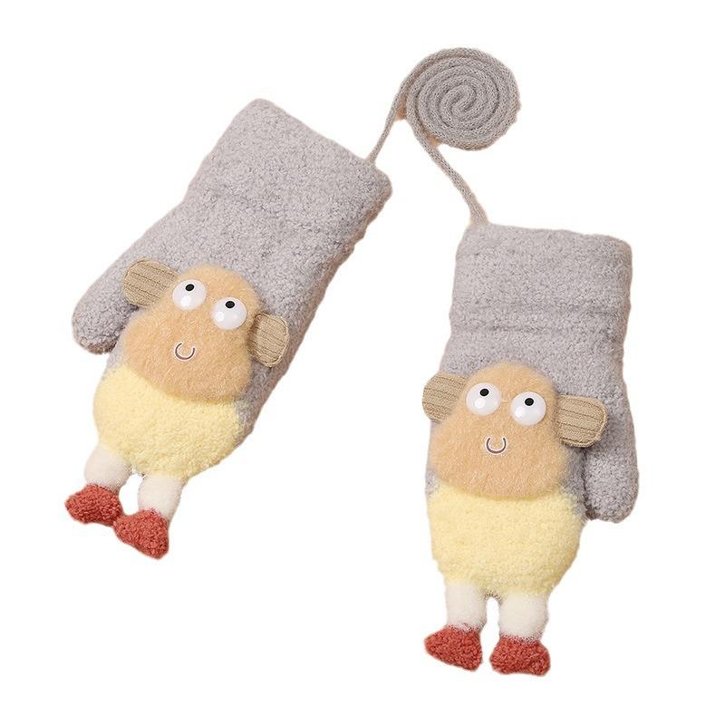 Winter Plus Velvet Children's Gloves Kindergarten Baby Warm and Cold Proof Gloves Cute Finger Rope Knitted Cotton Gloves