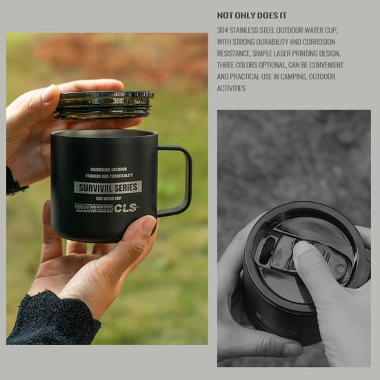 350ml kempingový hrnek s víčkem Potravinářský hrnek bez BPA Ultra lehký nerezový hrnek na vodu Outdoor Travel Camping nádobí