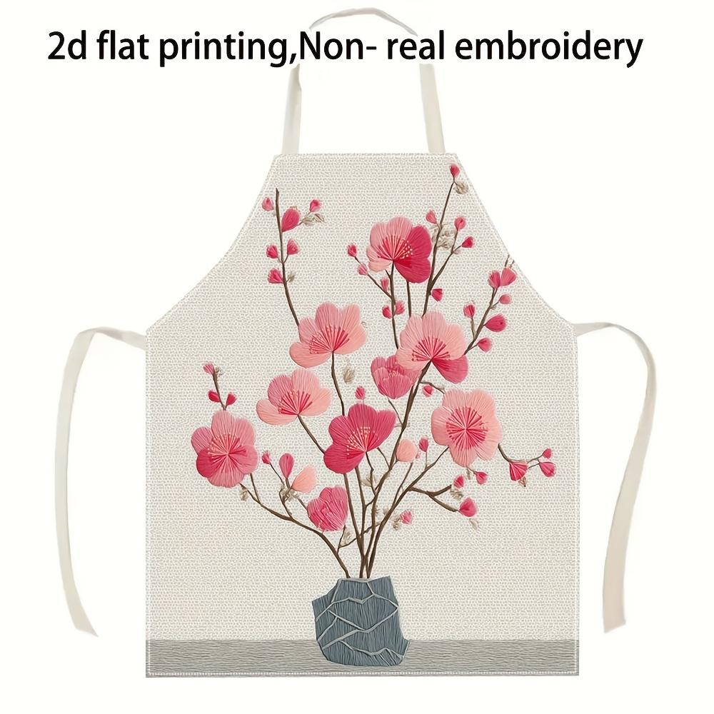 Cherry Blossom Vase Apron, Pink Floral Branches Kitchen Cooking Bib, Elegant Flower Pattern, Multiple Sizes Available 38X47cm(15X19in)