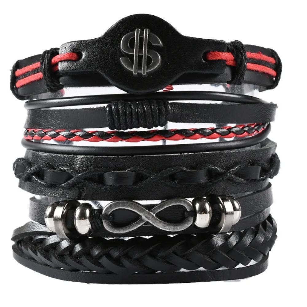 1 Mode-Armband Wikinger-Armband Für Männer Handgelenk-Armbänder Geflochtenes Totenkopf-Hand-Schmuckstück Verstellbares Leder-Set-Armband Für Leder