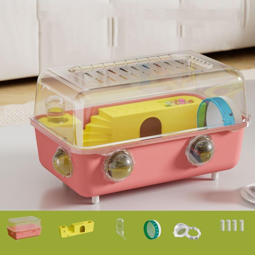 

Panoramic View Hamster Cage Running Wheel Water Bottle Hamster Luxury Villa Double Clear Plastic Animal Observation Cage