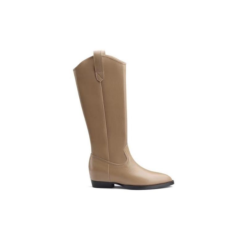 Cowhide~ V-mouth But Knee-high Boots Pointed Western Boots Leather Knight Boots Women's Boots