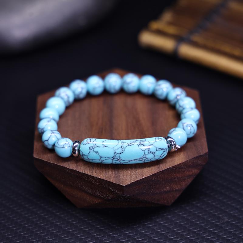 8mm Green Aventurine and Pink Crystal Handmade Bead Bracelet with Curved Tube Design