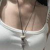 Korean INS Style Silver Grape Cluster Pendant Tassel Leather Cord Long Necklace for Women - Niche Design Sweater Chain Accessory