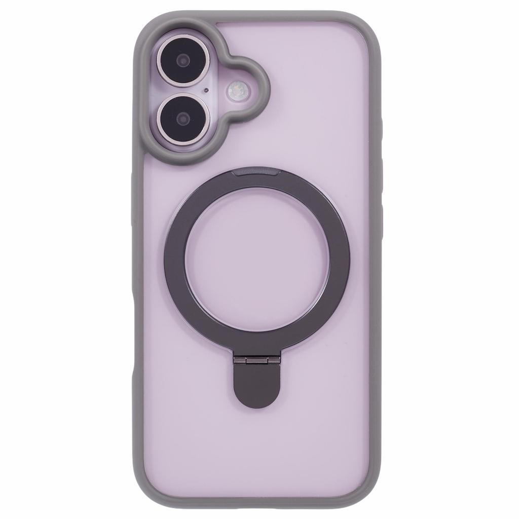 For iPhone 16 Plus Case Magnetic Kickstand PC+TPU Clear Back Phone Cover