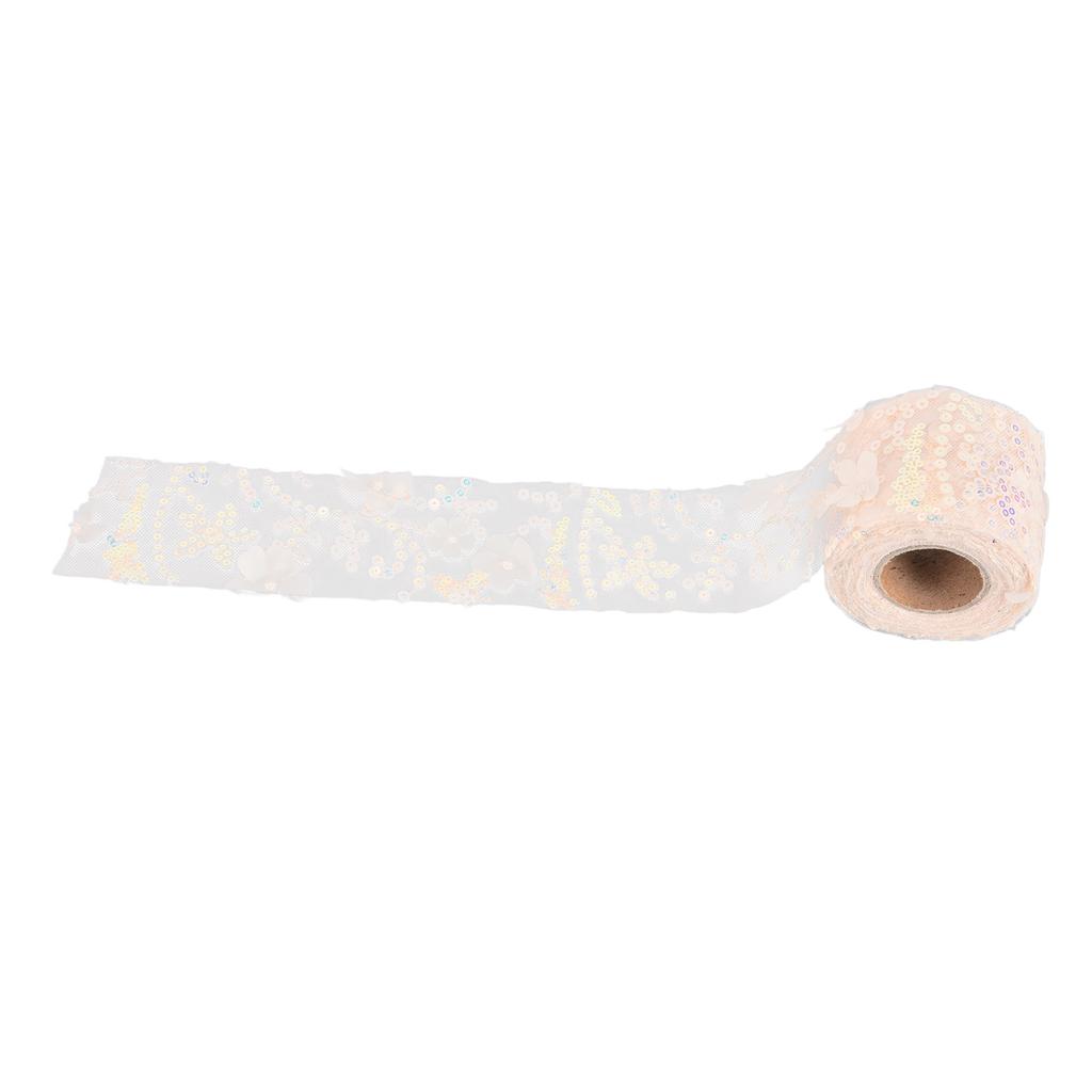 Tulle Roll 10 Yards Embroidered Sequins Flowers Mesh Ribbon Decorative Craft AccessoriesBeige