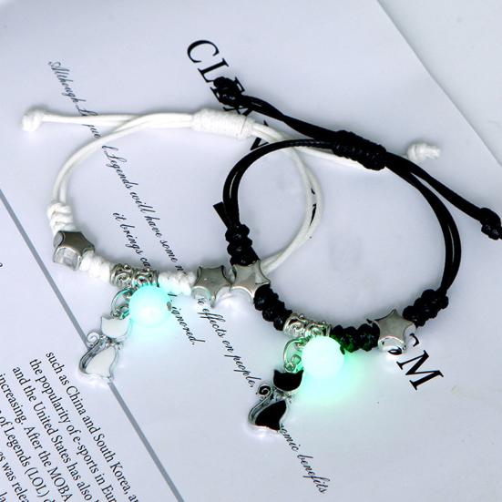 Yousheng 1 Pair Friendship Bracelets Eye-catching Luminous Fine Workmanship Geometric Pendant Decorate Jewelry Cross Adjustable Couple Lover Bracelets