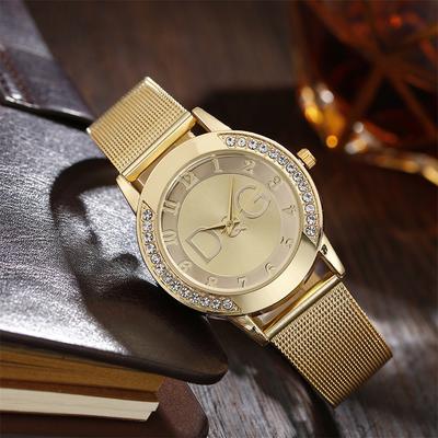 Luxury  Lady Watches With Diamonds Simple Digital Design Ladies' Quartz Watch DailyWear Gold NetFabric Belt Women Clock Strap