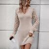 Color Block Open-Front Knit Sleeves Sweater Dress