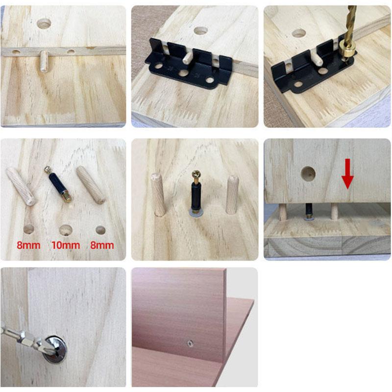 Dowel Jig Drill Kit, 3 in 1 Drill Hole Guide Jig Precise Drilling Locator Puncher with 8/10/15mm Drill Bits Pocket Hole Jig