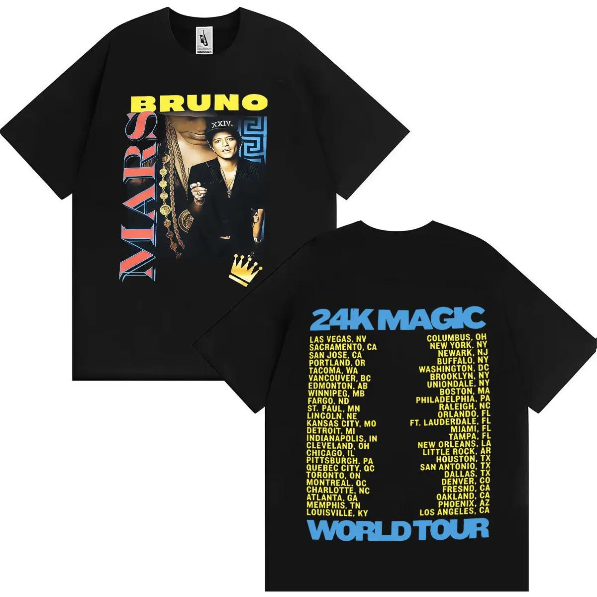 Singer Bruno Mars 24k Magic World Tour Hip Hop Tshirt Men Women Double Sided Print Retro Cotton Short Sleeve T-shirt Streetwear 4XL