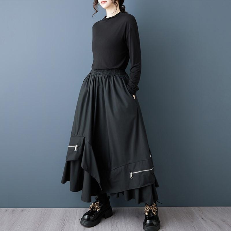 Plus Size High Waist Black Vintage Spring Autumn Casual Loose Long for Woman Skirts Womens Skirt