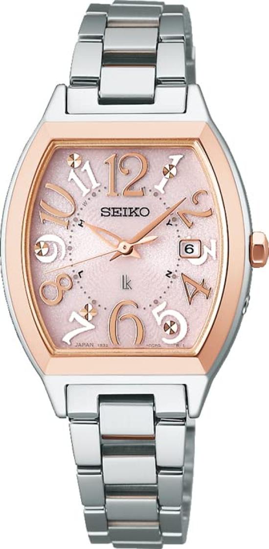 

[Seiko Watch] LUKIA Standard Collection Tonneau Shape Solar Radio Wave Watch SSVW214 Women s Silver + Pink Gold