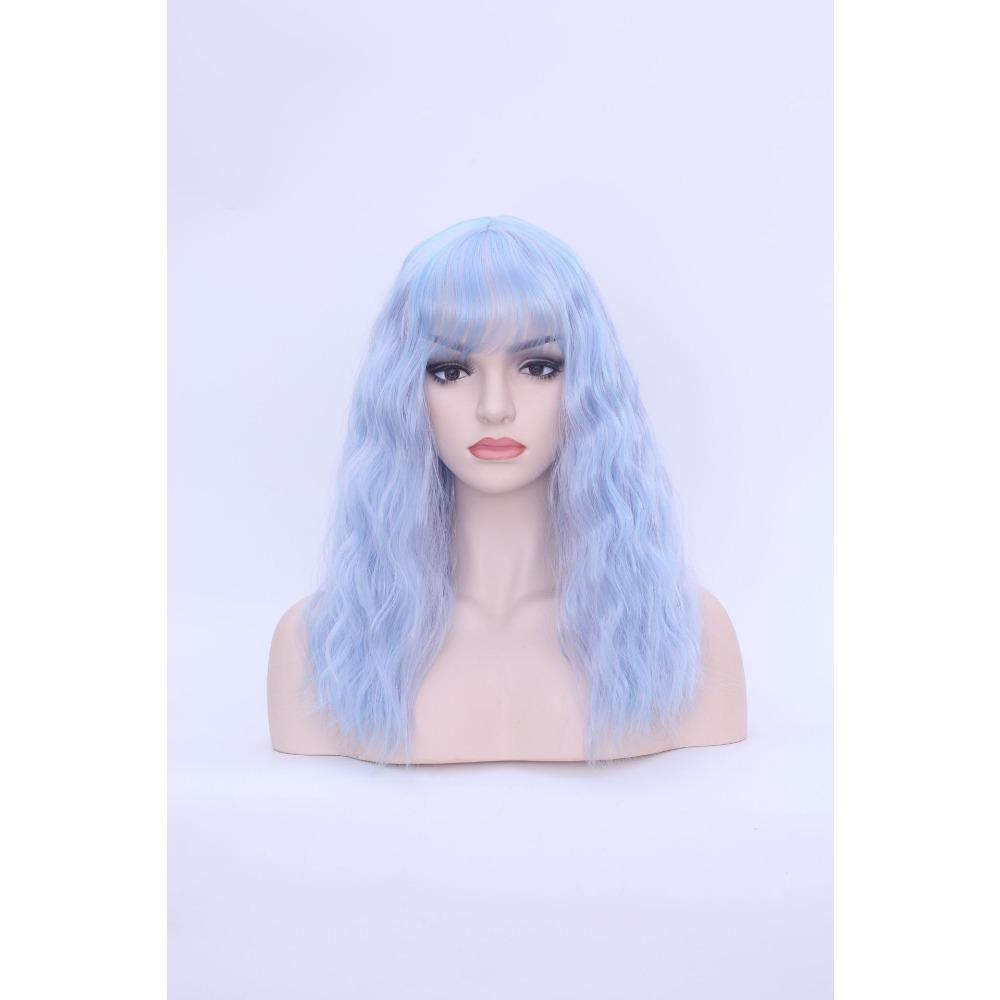 Wig Water Ripple Wig Multi-Color Mixed Color Long Curly Hair, Slightly Curled Big Scalp Air Bangs