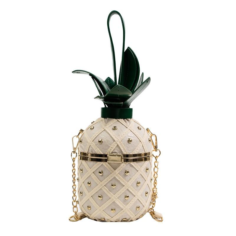 Nuova Borsa a Tracolla da Donna Personalizzata a Forma di Ananas Piccola Fresca per Ragazza Adolescente Singola Spalla Stile Straniero Intrecciata con Borchie e Catena Chiusura Borsa Rotonda