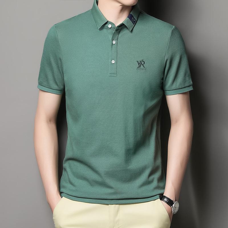 Camiseta de manga corta de algodón bordada para hombre, polo informal de negocios ligero y fino de verano, con solapa y corte entallado