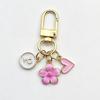 A-Z Letter Charm Enamel Keychain Pink Cherry Blossom Heart Design Key Ring for Graduation Souvenir Gift