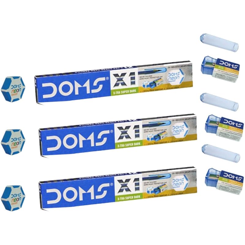 Doms X1 Xtra Super Dark Bleistift Schulbedarf Radiergummi-Spitze Graphit Für Kinder, Jungen & Mädchen Packung mit 30
