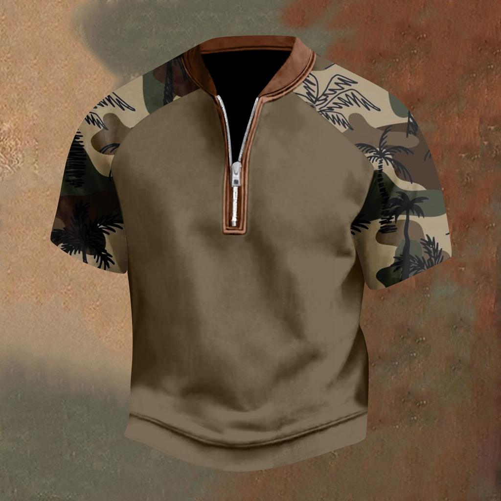 Pánské ležérní tričko s polovičním zipem, krátký rukáv