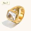 Gold Plated Deep-Patterned Square Zircon Ring Simple Statement With Irregular Design Tarnish Free Women'S Jewelry