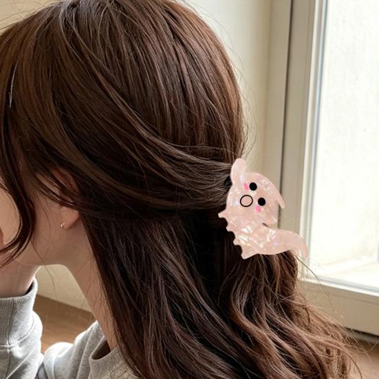 Halloween Party Hair Clip Claw, Cute Ghost Gripper, Firm Grip with Smiling Face Shimmer for Medium Long Hair, Comfortable Stylish Accessories