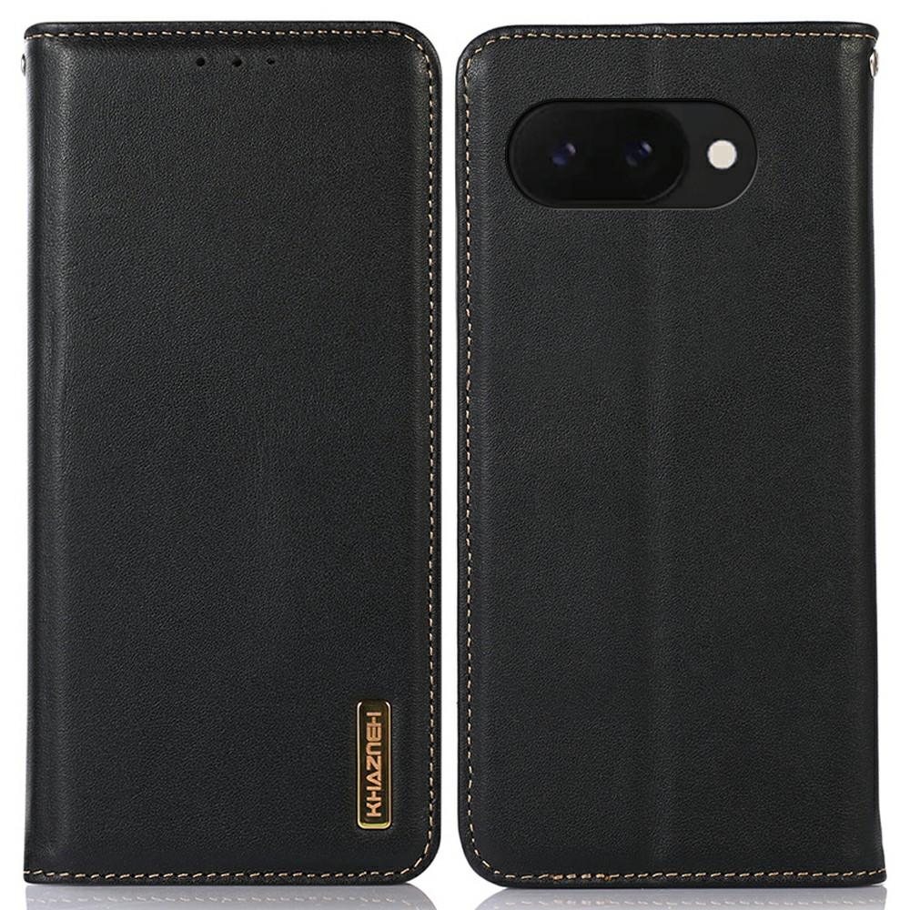 KHAZNEH Pouzdro pro Google Pixel 9a Pravá hovězí kůže Peněženka Kryt na telefon Nappa textura
