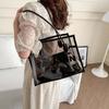 2pcs/set Large Capacity Clear PVC Handbag PU Leather PVC Composite Tote Bags  Travel