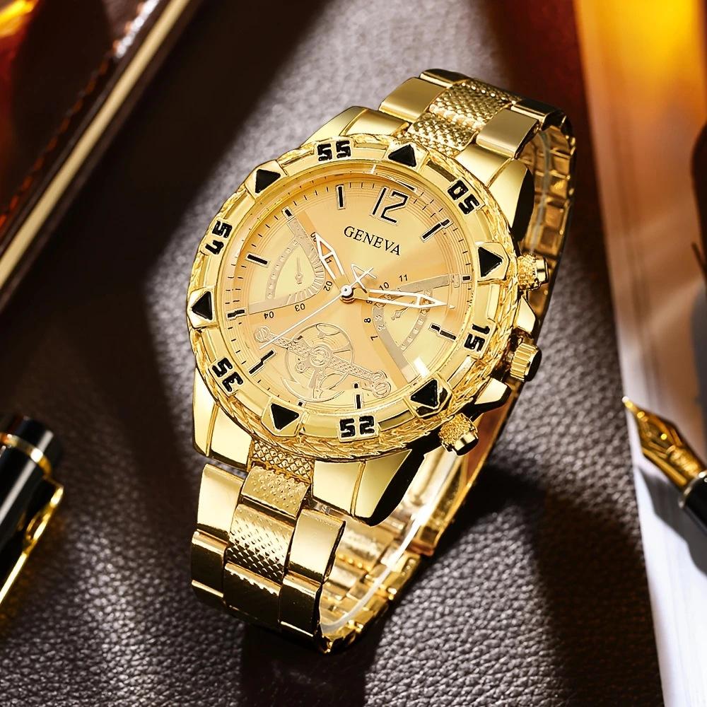 Men's Steel Belt Watch Men's Premium Sense Large Dial Business Watch Automatic Glass Quartz Watch