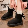 Fashion Faux Suede Platform Snow Boots Women Slip On Warm Thicken Plush Winter Boots Woman Cute Bowk Decor Non Slip Cotton Shoes Female