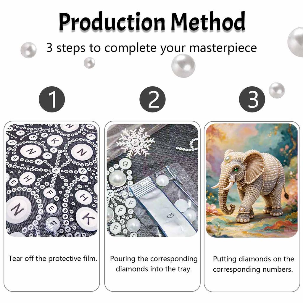 Pearl Painting DIY Kit Frameless Elephant Canvas Shiny Bead Art Creative Craft for Bedroom Living Room Decor