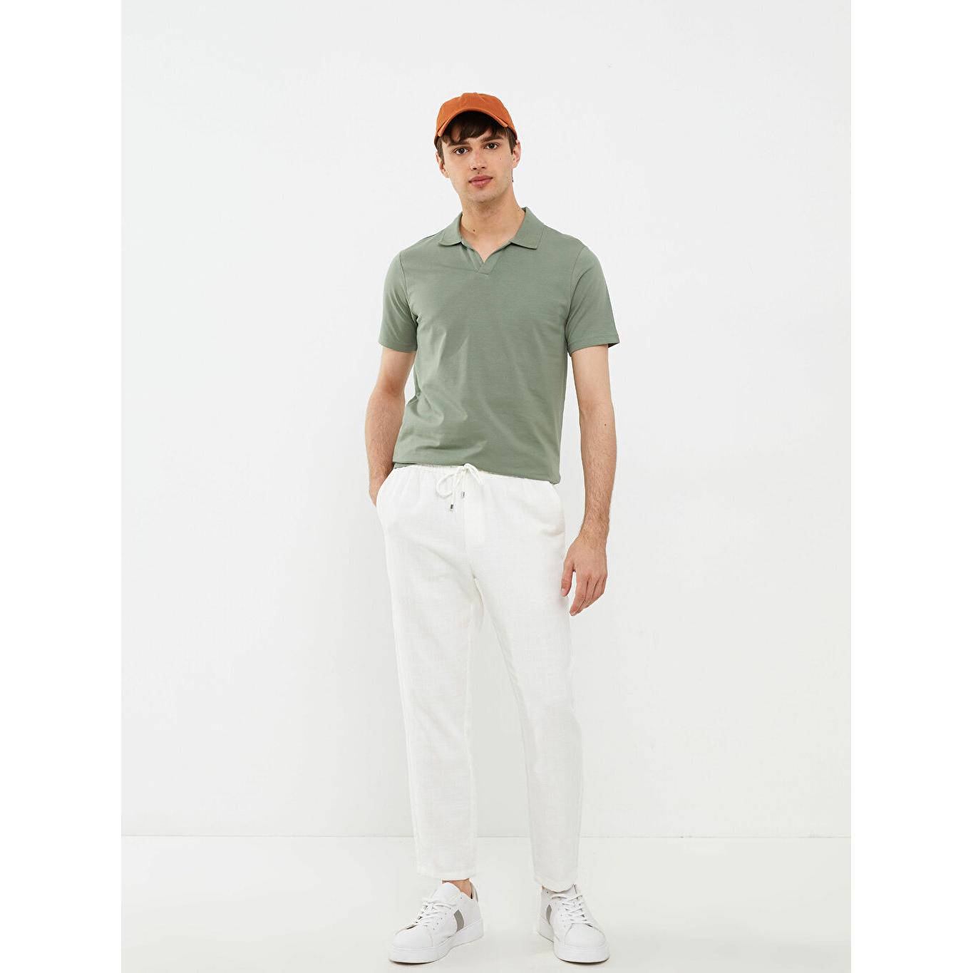 

LCW CASUAL Мужская футболка с воротником-поло и короткими рукавами из чесаного хлопка с принтом цвета хаки